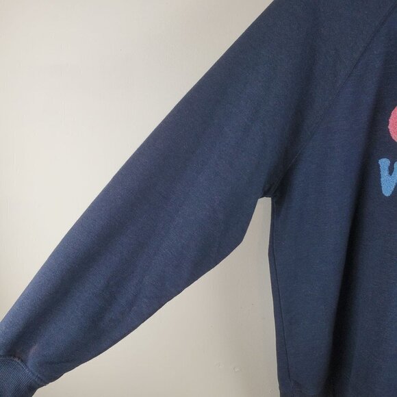 Wildfox Sweatshirt‎ Womens Small Good Vibes Needlework Navy Blue Crew Oversized - Picture 6 of 7